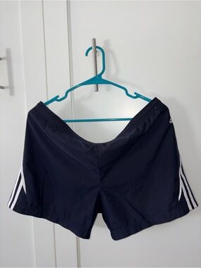 adidas Navy Athletic Shorts with White Side Stripes